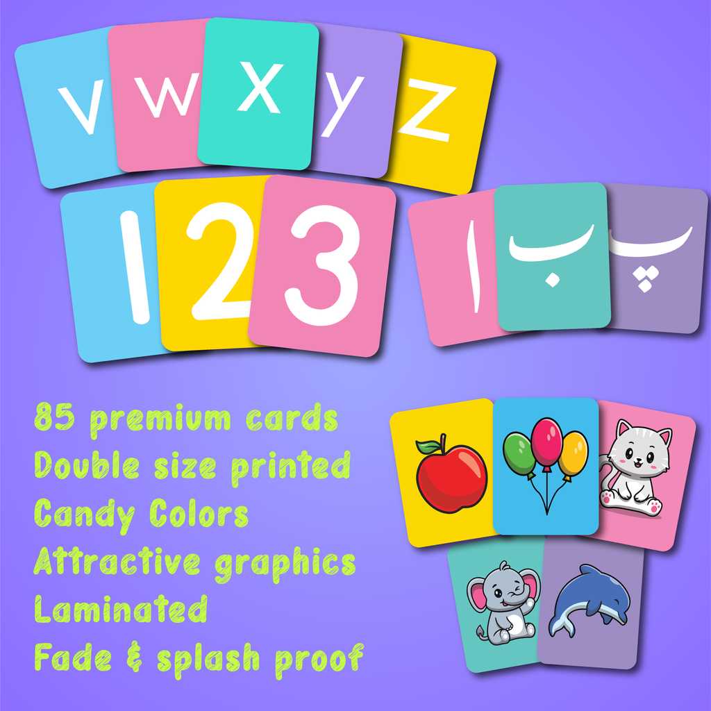 Triple Flashcards - English (lower case), Urdu & Maths (1-20) for Kids | Pakistan
