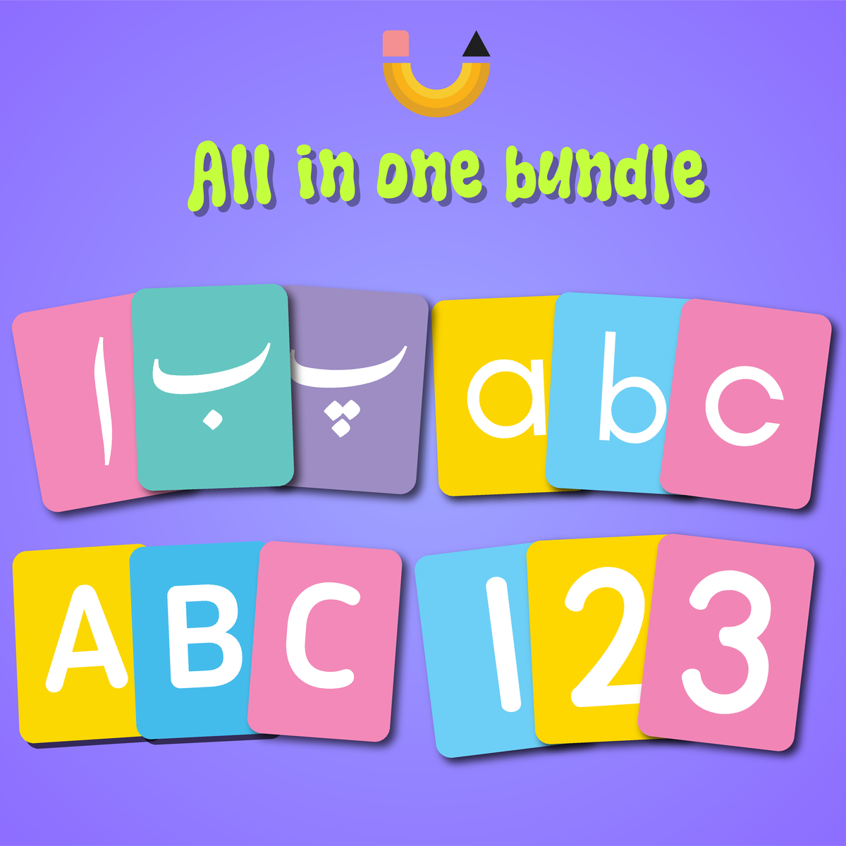 All in one bundle |  English (lower & uppercase), Urdu & Maths (1-20) for Kids | Pakistan