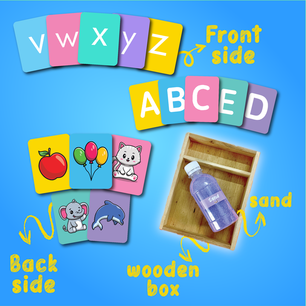 English Sandkit – Uppercase & Lowercase Alphabet Sand Tracing Learning Kit with Wooden Box, 52 Flashcards & Sand
